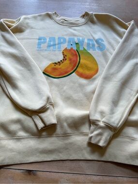 wild fable Cream Sweatshirt with Blue PAPAYAS and Papaya Graphic